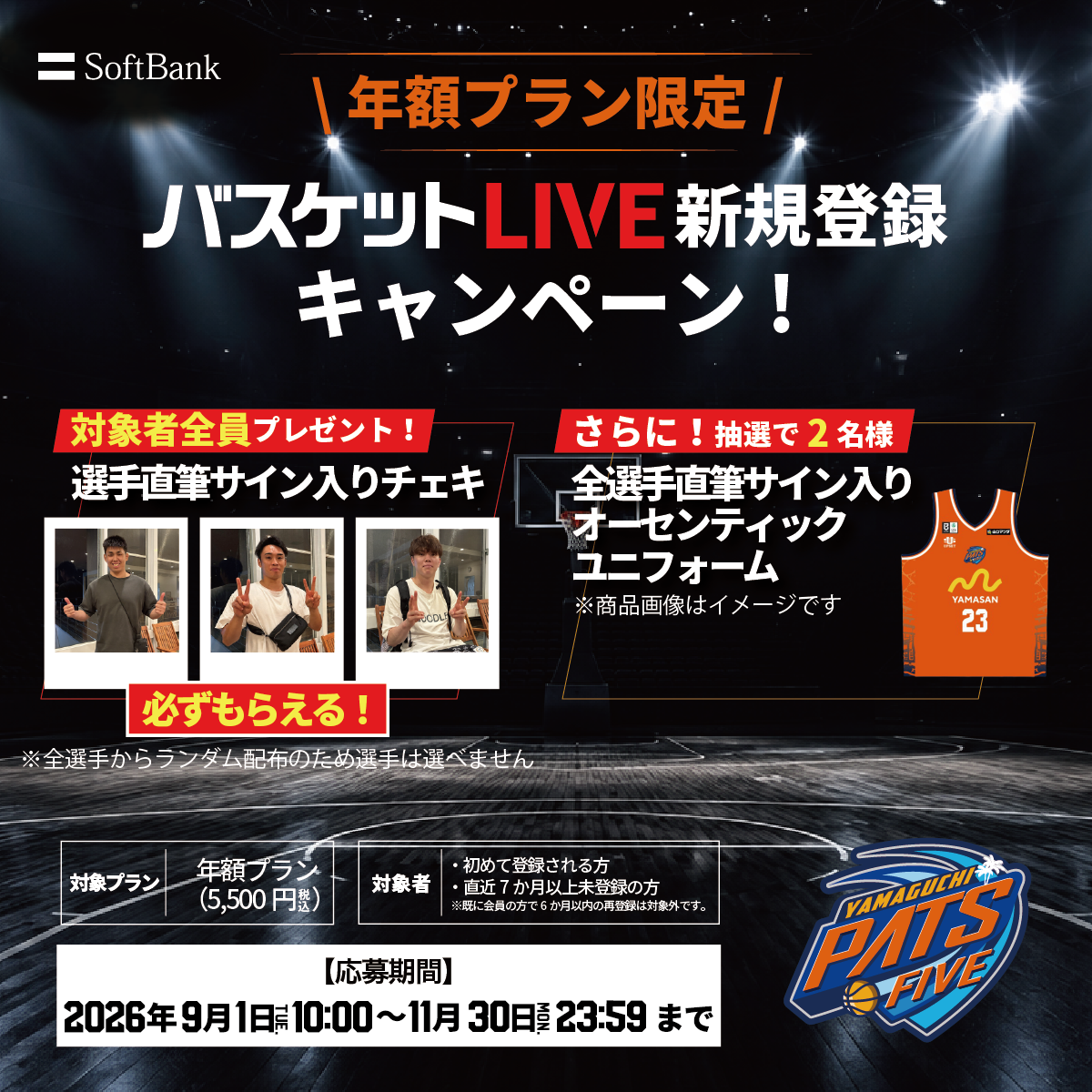 バスケットLIVE新規登録キャンペーン実施中！必ずもらえる！対象者全員に選手サイン入りチェキプレゼント！